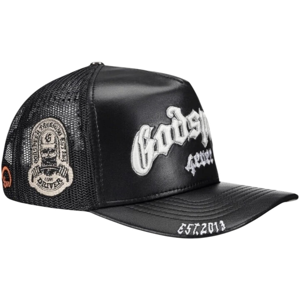 Godspeed 4ever Black Faux Leather Trucker Hat Snapback Mesh Cap EST 2013